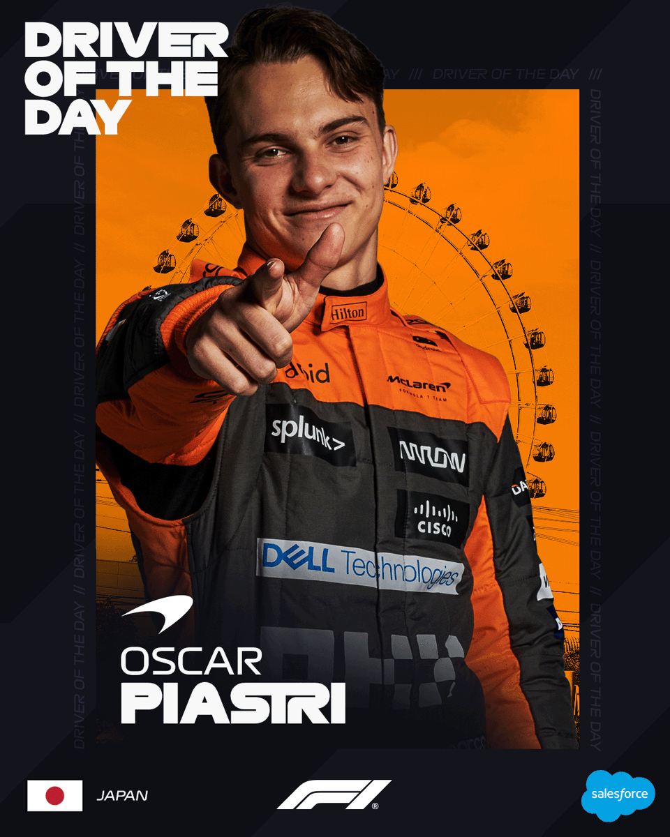 F1's tweet photo. Totally deserved 👏

@OscarPiastri is your #F1DriverOfTheDay 

 #F1 #JapaneseGP @salesforce https://t.co/K7PHfDd8vO