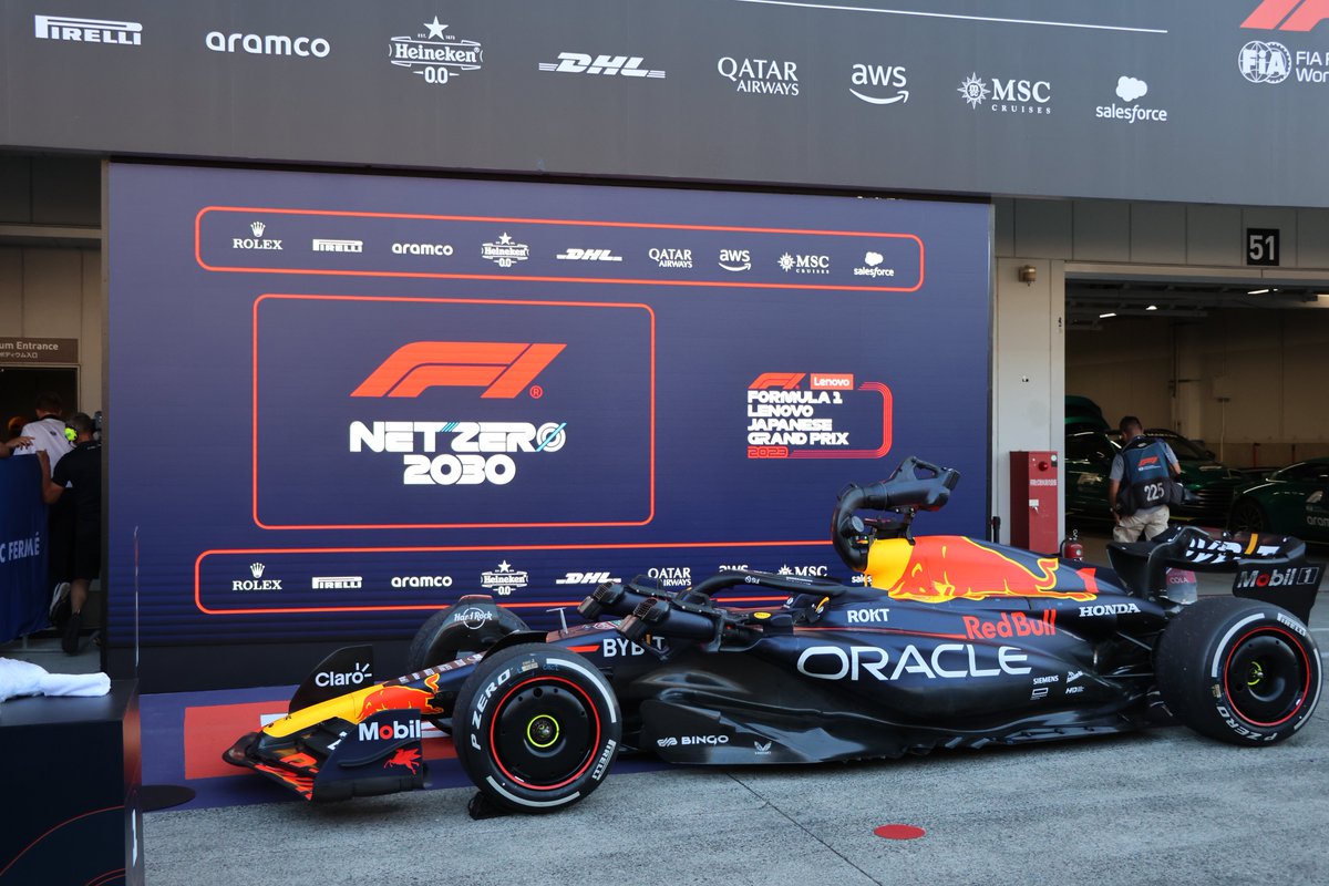 チェッカー後の［1］マックス・フェルスタッペン選手のガッツポーズ