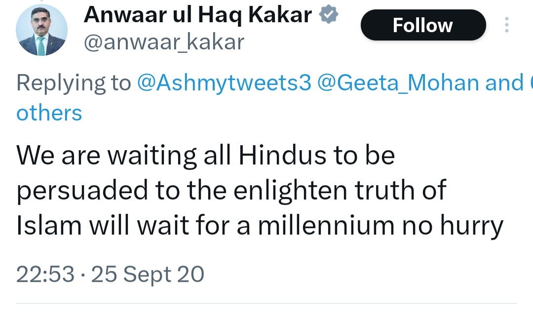 AskAnshul's tweet photo. Pakistan's caretaker Prime Minister Anwaar ul Haq Kakar.

Yes, he is the interim PM of Pakistan and this is his dream. 

Archive link: https://t.co/1QkM8WpRmE https://t.co/eDGeBSEx0d