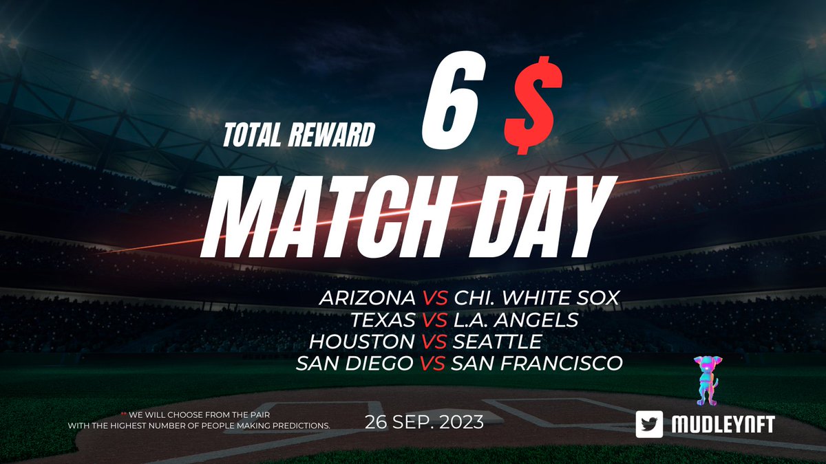 MudleyNFT's tweet photo. 📢MudleyNFT daily prediction is now open!! 
- RT and comment your prediction include #mudleydaily in your comment before 25 SEP 2023 11.59 AM(UTC+7) and wait for the good news. 

📌This event is restricted to MudleyNFT owners only. #mudleynft #BaseBall https://t.co/fsR4cG7HtW