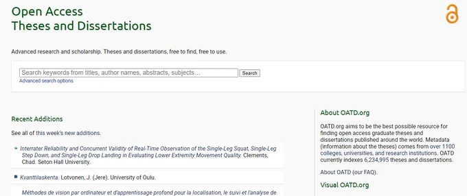 ⚡للباحثين: موقع مهم للبحث عن الرسائل والأطروحات العلمية

⚡يتيح الموقع البحث في عشرات المواقع الخاصة بذلك:

🔗oatd.org
#الدكتوراه 
#الماجستير