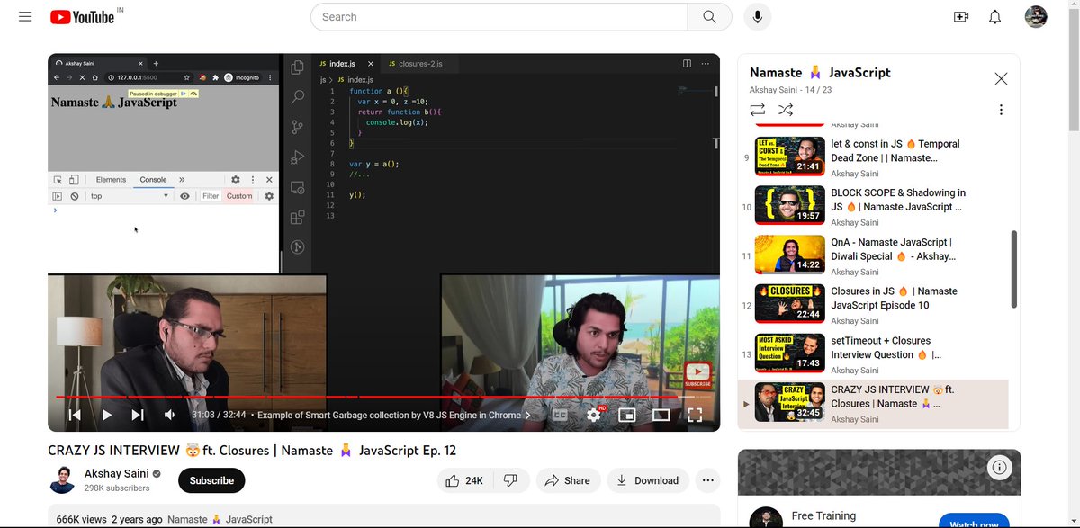 Ritika_kaurr's tweet image. Just wrapped up Episode 12 of Namaste JavaScript by @akshaymarch7 🚀! Key takeaways:
1⃣ Scope chain and Lexical Environment clarity 🧠
2⃣ Pros and cons of closures 
3⃣ Data privacy using closures
4⃣ Akshay bhaiya's explanation style👌
#NamasteJavaScript