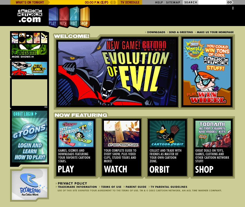 Cartoon Network in 2003 - Web Design Museum