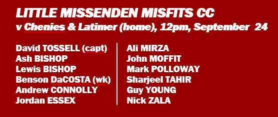 MisfitsCricket's tweet photo. Final line-up of the season, for our home game against @CheniesLatCC  - after 10 years in charge, the skipper's last game before stepping back into the ranks https://t.co/tcRw5bBAzD