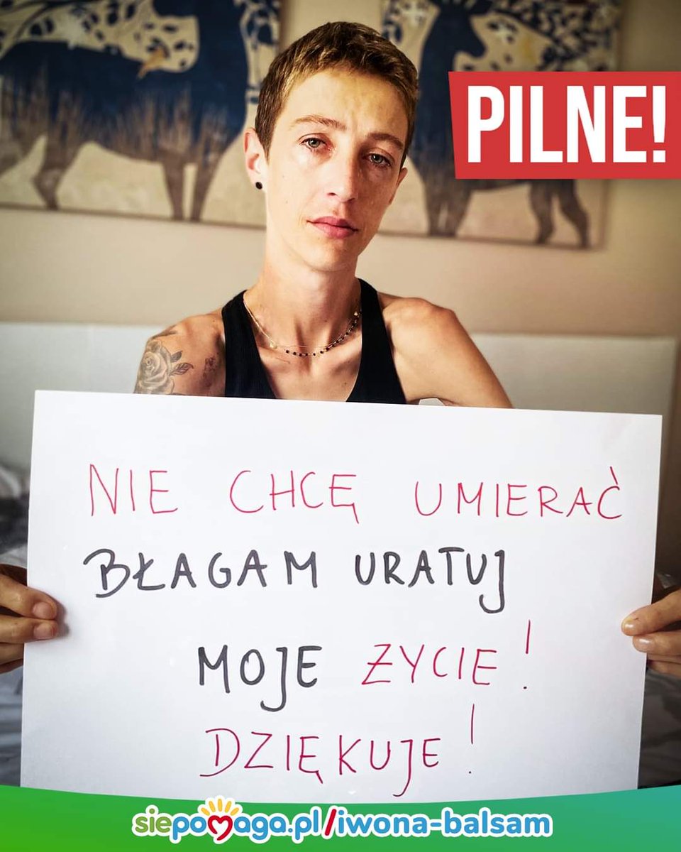 DobroWracaMG's tweet photo. BŁAGAM, pomóżcie mi... Jestem Iwona, walczę o życie i bez Ciebie nie mam żadnych szans! 💔

https://t.co/ieYEtZG27C

Mam na imię Iwona i mam 33 lata. Mam wspaniałego syna, narzeczonego, z którym planuję ślub, wspaniałą rodzinę i przyjaciół. Mam też złośliwy nowotwór, który próbuje odebrać mi życie!

Gdy dowiedziałam się o chorobie, początkowo nie dawano mi szans na wyzdrowienie, ale moja chęć życia i miłość do bliskich okazały się być silniejsze. Jestem w trakcie chemioimmunoterapii... Nie mogę jeść, zbiera mnie na wymioty, boli mnie całe ciało, morfina nie pomaga. Wciąż jednak chcę żyć!

Proszę Cię, pomóż... Chcę zrobić wszystko, aby mój syn nie stracił mamy...