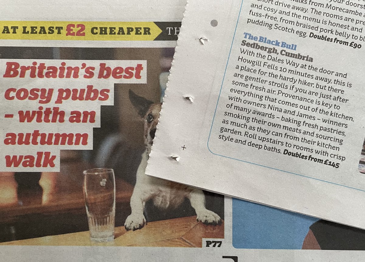 Lake_DistrictTG's tweet photo. Great to see @blkbullsedbergh chosen as one of ’25 cosy pubs for autumn walks’ in the i newspaper. Check out the inn’s dinner, B&B winter offer which includes the new ‘Taste of the Black Bull’ seven course menu. #HowgillFells / #DalesWay close by.
@visitsedbergh #walking #Autumn https://t.co/O8aLXWDY9V