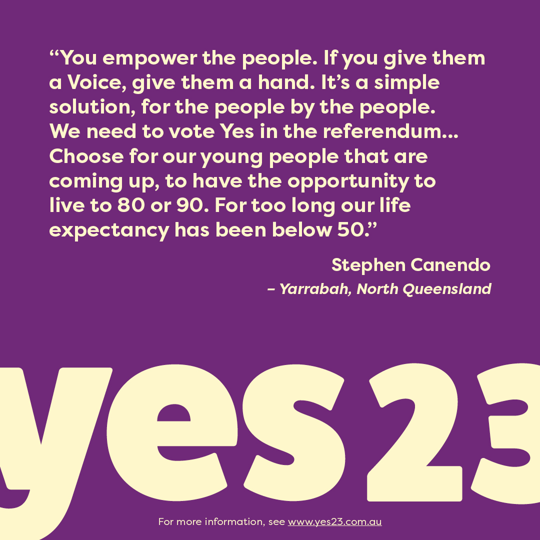 yes23au's tweet photo. For Stephen Canendo, a Voice to Parliament is about paving the way for a better future for young Aboriginal and Torres Strait Islander people. 

That’s why he’s voting Yes. 

#yes23 https://t.co/qmHrD6ySgQ