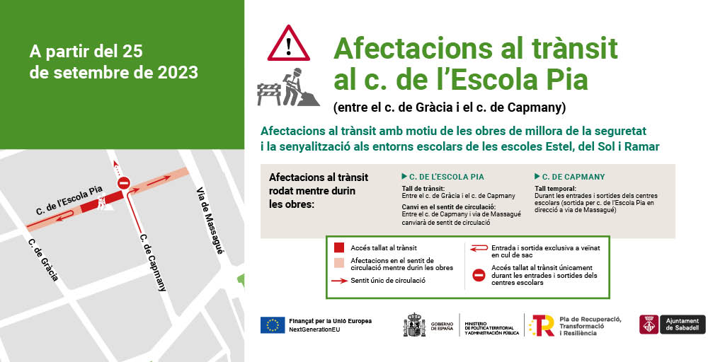 Aj_Sabadell's tweet photo. #TREBALLS 🚧 Comencen les obres per millorar l’accessibilitat i la seguretat de l’entorn de les escoles Estel, del Sol i Ramar
🚸El nou camí escolar comptarà amb voreres més àmplies, millor senyalització i passos de vianants més segurs👨🎓👩🎓
#Sabadell #NextGeneration #FemBarri https://t.co/GkrMjopcgK