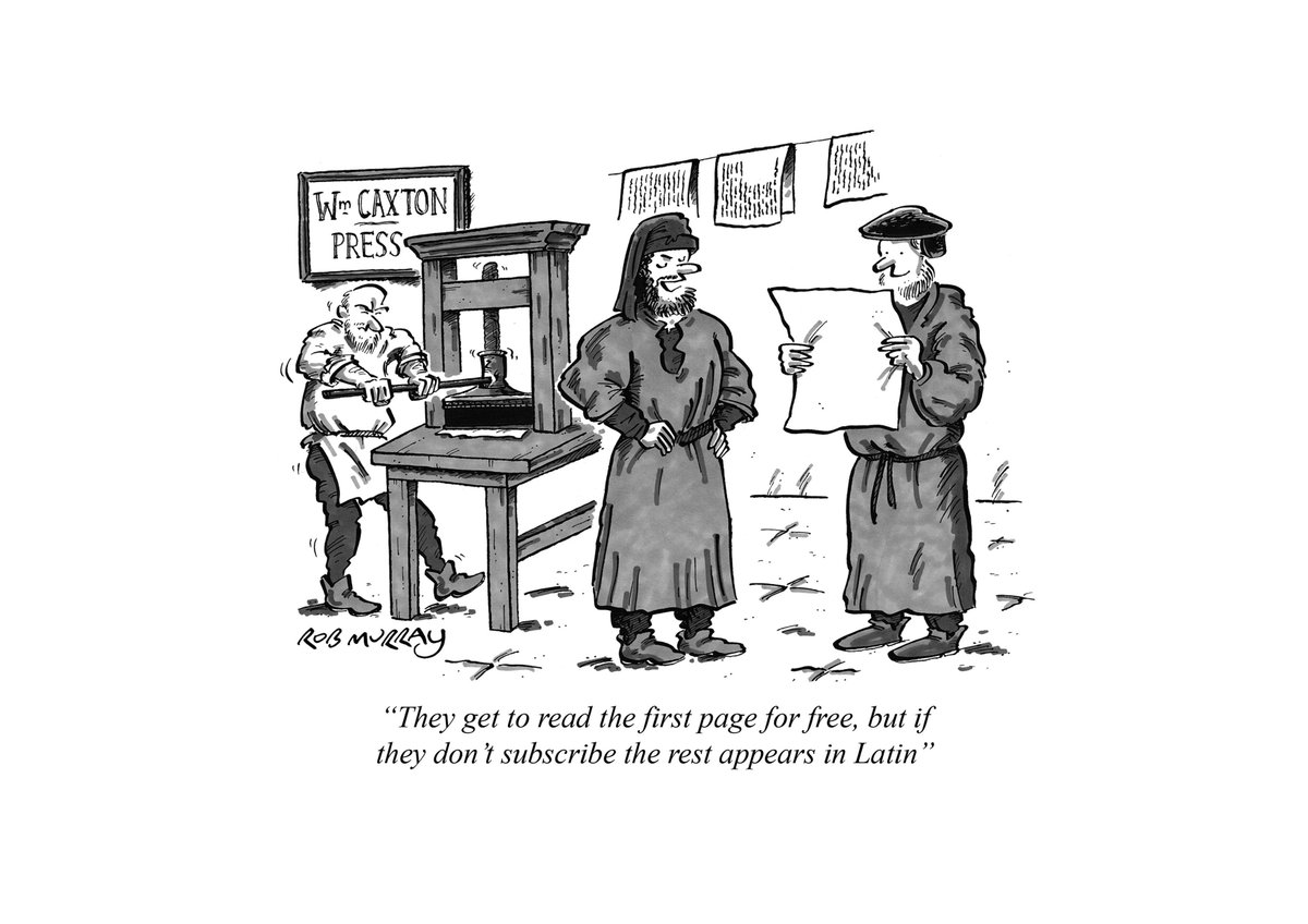 Another cartoon from the Compositor E exhibition @OmnibusTheatre from @RMurrayCartoons #print #printer #FirstFolio #typesetter #press