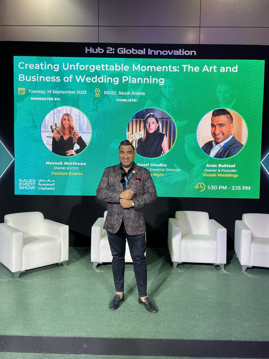 Our Owner & Founder @Abablani had the honor of speaking alongside industry professionals at the Saudi Event Show in Riyadh - a powerful collision of creativity.

#EventPros #RiyadhDiaries #IndustryInsights #SES2023 #Speaker #riyadh #EventShow #WeddingIndustry #2023season