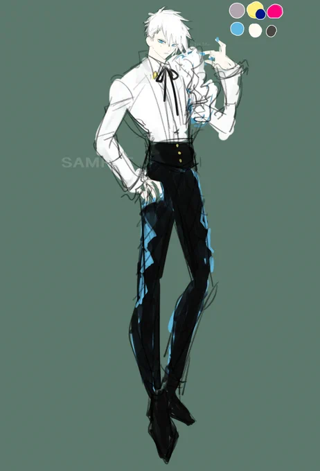 次の立ち絵を描いています白髪おにいさん 