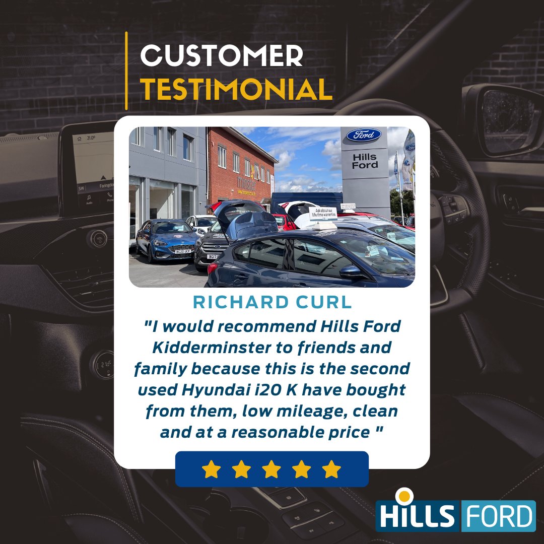 Hills_Ford's tweet photo. Great feedback from one of our many happy customers from our Kidderminster dealership! Thanks Richard. #WorcestershireHour #UsedCars #UsedFord #Ford #FordCars #HappyCustomer
Find your next perfect set of wheels here https://t.co/o8XGSUn5qW #Kidderminster #Malvern https://t.co/NxPzwFFmXx