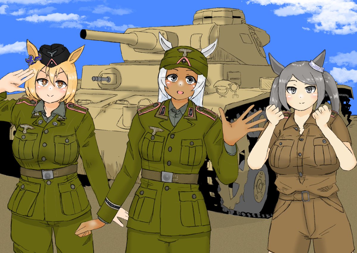 「昨晩描いたSkeb絵。アフリカ戦線inモブウマ娘。 」|矢舷陸宏＠Skeb募集のイラスト