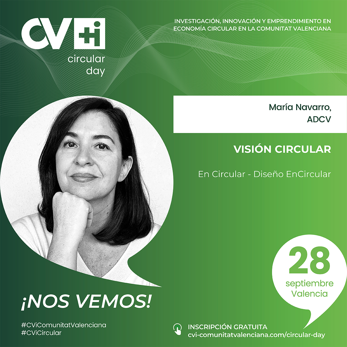 CViComunitatVal's tweet image. 👩‍🎨 María Navarro, gerente de la Asociación de Diseñadores de la Comunitat Valenciana (ADCV), presentará la plataforma #encircular en #CViCircular. ¡Descubre sus ventajas!

Inscripciones 📝 cvi-comunitatvalenciana.com/circular-day/

📅 28 de septiembre 📍 La Rambleta

#VisiónCircular #NosVemos