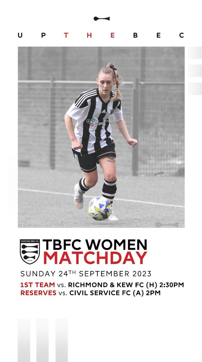 TootingBecFC's tweet photo. Both of our women’s teams are in @GLWFLeague action this afternoon, forecast is dry so come support the girls and get your Sunday football fix!

2pm - reserves v @CsfcWomen at Kings House Sports Ground
2.30pm - first team v @Rkfc_womens @OfficialTmufc (back 3G)

#upthebec 🎺🎺🎺 https://t.co/qN1l5vx4b6