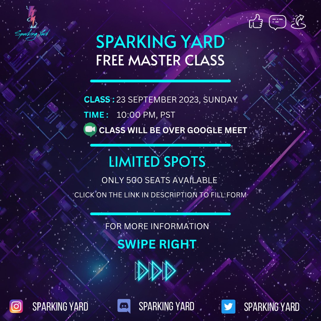 SparkingYard's tweet photo. FREE MASTER CLASS CONFIRMED⚡️
Note: Only 500 Seats available.
DETAILS:
Date: Sunday, 24 September
Time: 10pm Pakistan Standard Time
Procedure:
Fill the form in our Instagram Bio. LINK IN THE X/INSTAGRAM BIO. We will send the Link of the class via Email and Whatsapp. https://t.co/qTbevRMQSO
