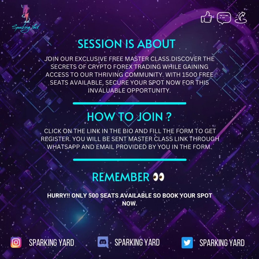 SparkingYard's tweet photo. FREE MASTER CLASS CONFIRMED⚡️
Note: Only 500 Seats available.
DETAILS:
Date: Sunday, 24 September
Time: 10pm Pakistan Standard Time
Procedure:
Fill the form in our Instagram Bio. LINK IN THE X/INSTAGRAM BIO. We will send the Link of the class via Email and Whatsapp. https://t.co/qTbevRMQSO