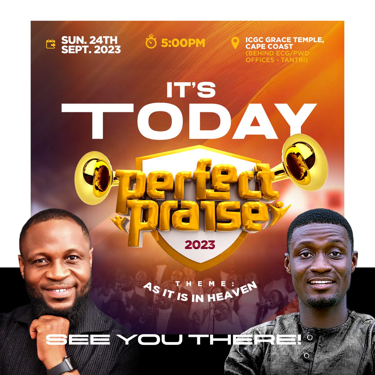 HeritageICGC's tweet photo. All roads lead to ICGC-Grace Temple, Cape Coast, as we gather in praise and worship unto God, as it is in Heaven 🙌🏽🙇🏾♂️✨️
The time is 5pm, sharp‼️
We await your presence. God bless you
@heritageicgc
@icgcworldwide
#PerfectPraise #PP2023 #asitisinheaven #weareicgc #SundaysAtICGC https://t.co/DNCpPpct5H