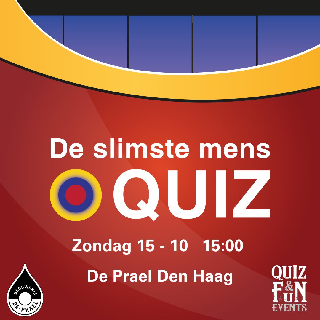 Kom zondag 15 oktober naar ons proeflokaal en doe mee aan de gezellige De Slimste Mens Quiz!

quizfunevents.com/agenda/650ee70…

#DenHaag #DePrael #Quiz #Pubquiz