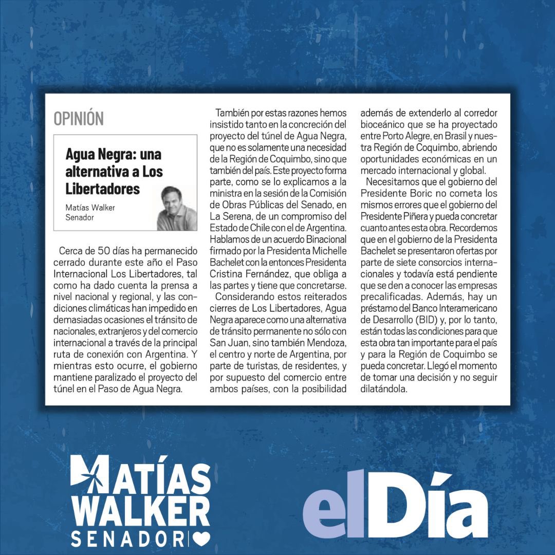Matías Walker Prieto (@matiaswalkerp) on Twitter photo Agua Negra: una alternativa a Los Libertadores. #TúnelAguaNegra <a href="/eldia_cl/">Diario El Día</a> <a href="/GabrielBoric/">Gabriel Boric Font</a> <a href="/jlopezsaffie/">Jessica López Saffie</a> <a href="/AlbertoKlaveren/">Alberto van Klaveren</a> <a href="/diariodecuyoweb/">Diario de Cuyo</a> <a href="/SergioMassa/">Sergio Massa</a> <a href="/JMilei/">Javier Milei</a> <a href="/PatoBullrich/">Patricia Bullrich</a> <a href="/sergiounac/">Sergio Uñac</a> <a href="/QuezadaGaete/">Rubén Quezada Gaete</a> Agua Negra: una alternativa a Los Libertadores. #TúnelAguaNegra <a href="/eldia_cl/">Diario El Día</a> <a href="/GabrielBoric/">Gabriel Boric Font</a> <a href="/jlopezsaffie/">Jessica López Saffie</a> <a href="/AlbertoKlaveren/">Alberto van Klaveren</a> <a href="/diariodecuyoweb/">Diario de Cuyo</a> <a href="/SergioMassa/">Sergio Massa</a> <a href="/JMilei/">Javier Milei</a> <a href="/PatoBullrich/">Patricia Bullrich</a> <a href="/sergiounac/">Sergio Uñac</a> <a href="/QuezadaGaete/">Rubén Quezada Gaete</a>