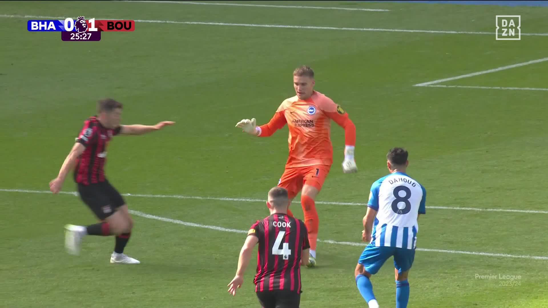 Kerkez turns in Gilmour’s cross for Brighton goal