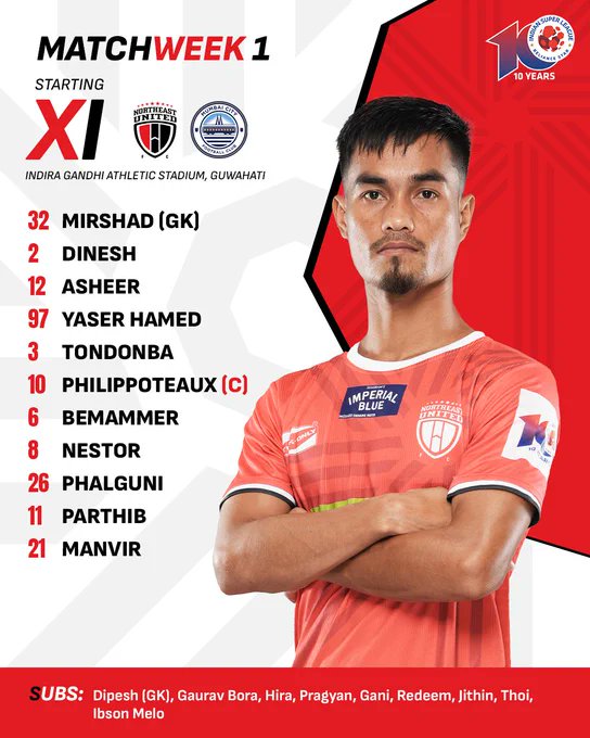 NorthEast Highlanders (@ne_highlanders) on Twitter photo Here's our lineup for the season opener against <a href="/MumbaiCityFC/">Mumbai City FC</a>.
The starting XI is ready to take the pitch!
#NEUMCFC #NEUFC #StrongerAsOne #8States1United #ISL #ISL10 Here's our lineup for the season opener against <a href="/MumbaiCityFC/">Mumbai City FC</a>.
The starting XI is ready to take the pitch!
#NEUMCFC #NEUFC #StrongerAsOne #8States1United #ISL #ISL10