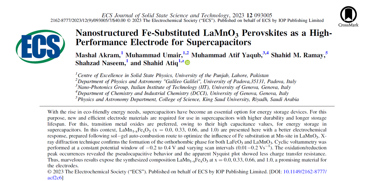 Atif_126's tweet photo. By the grace of Allah Almighty, another Impact Factor Publication in ECS Journal of Solid State Science and Technology (Impact Factor= 2.483).Congratulations to all the co-authors. The full length of the paper can be seen in the following link:
https://t.co/zAH6uahSEW
#Research https://t.co/q3pe282YUs