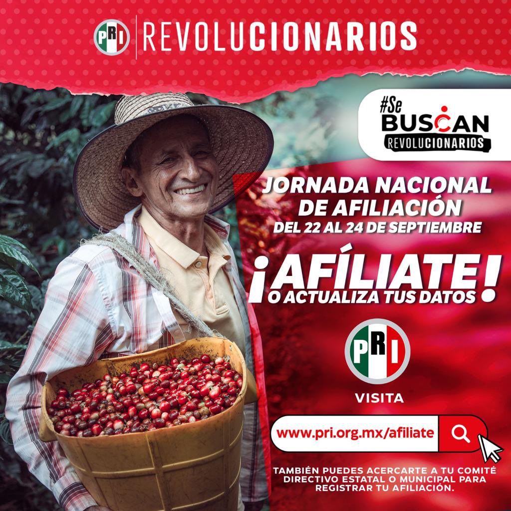 PRI_Nacional's tweet photo. ¡Buenos días! Hoy concluye la Jornada Nacional de Afiliación de nuestro partido, la cual ha tenido grandes resultados en todo el país. 

Si tú también quieres ser parte de esta gran familia, visita tu Comité más cercano o bien, haz tu prerregistro en https://t.co/szg8pn09z7

#SeBuscanRevolucionarios #YoMeAfilioAlPRI