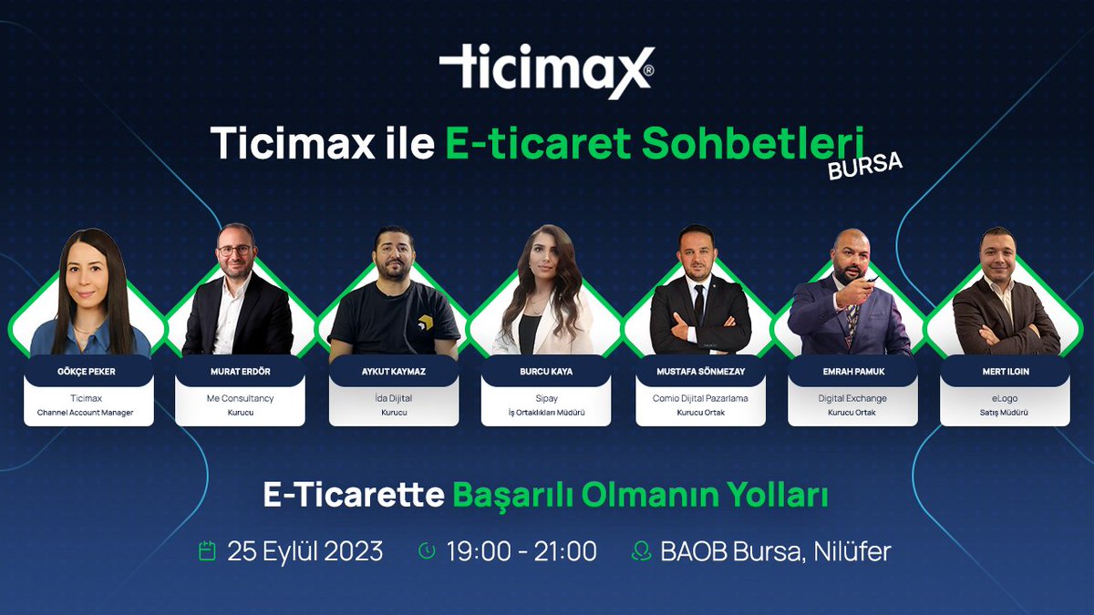 ❤️ Ticimax 'ın ana sponsorluğunda, Sipay, Digital Exchange, eLogo ve İda Dijital'in katkıları, Comio'nun destekleriyle düzenlediğimiz E-Ticaret Sohbetleri Anadolu etkinliğimizin ilk durağı olan Bursa'da 25 Eylül akşamı görüşmek dileğiyle. 
faydalisohbetler.com/event/e-ticare…