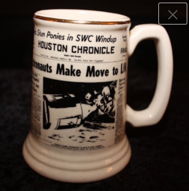 Vintage T & J Pottery Newspaper Mug by EmmasAtticTreasures etsy.me/3LzBG5z via @Etsy #HoustonChronicle #Ceramic #NewspaperMug #TJPottery #SpaceExploration