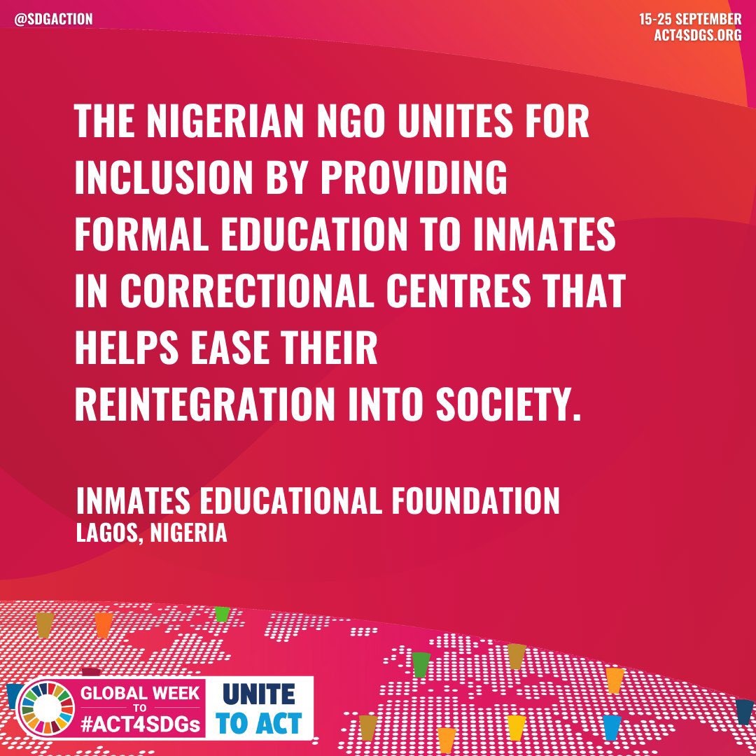 Our goal is continuous transformative change to prison education in Nigeria and reaching each for a better future while satisfying the SDG 4 agenda. 

#Act4SDGs
#everyinmatedeservesqualityeducation 
#Prisoneducation
#Prisonersmatter
#educationisliberation