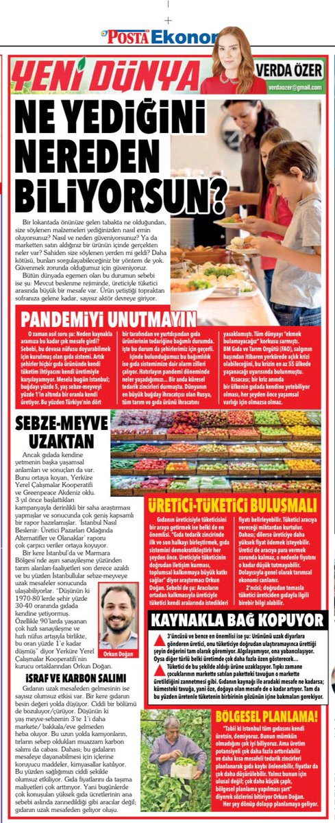 Yerküre Kooperatif (@yerkurekoop) on Twitter photo "Gıda tedarik zincirinde ilk ve son halkayı birleştirmek, gıda sistemini demokratikleştirir" <a href="/Verda_Ozer/">Verda Özer</a>, bu hafta köşesinde gıda tedarik zincirlerini, tarla ile sofra arasındaki artan mesafeyi, bunun üretici ve tüketiciler nezdinde etkilerini tartışıyor.
posta.com.tr/yazarlar/verda… "Gıda tedarik zincirinde ilk ve son halkayı birleştirmek, gıda sistemini demokratikleştirir" <a href="/Verda_Ozer/">Verda Özer</a>, bu hafta köşesinde gıda tedarik zincirlerini, tarla ile sofra arasındaki artan mesafeyi, bunun üretici ve tüketiciler nezdinde etkilerini tartışıyor.
posta.com.tr/yazarlar/verda…
