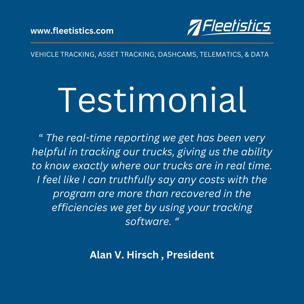 fleetistics's tweet image. We love receiving feedback from customers who share their share success with #GPSdevices and #telematics.  Our Savings Calculator provides a real perspective on return on investment.  #ROI in under 90 days!  

ow.ly/72Ct50PGvFG
