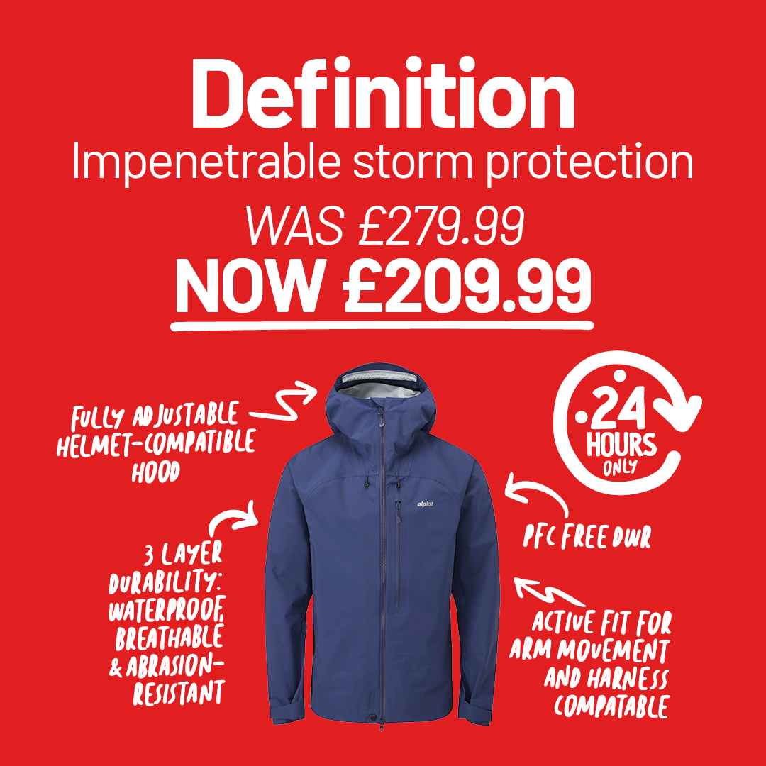 The Definition is a fortress of a jacket. It’s: ☔️Waterproof 🫁Breathable 🪖Durable 🌎PFC-free 🧗‍♀️Designed for climbing and mountaineering Today only, it has 25% off. Shop Definition online and in-store. #Alpkit #GoNicePlacesDoGoodThings #Climbing #Mountaineering
