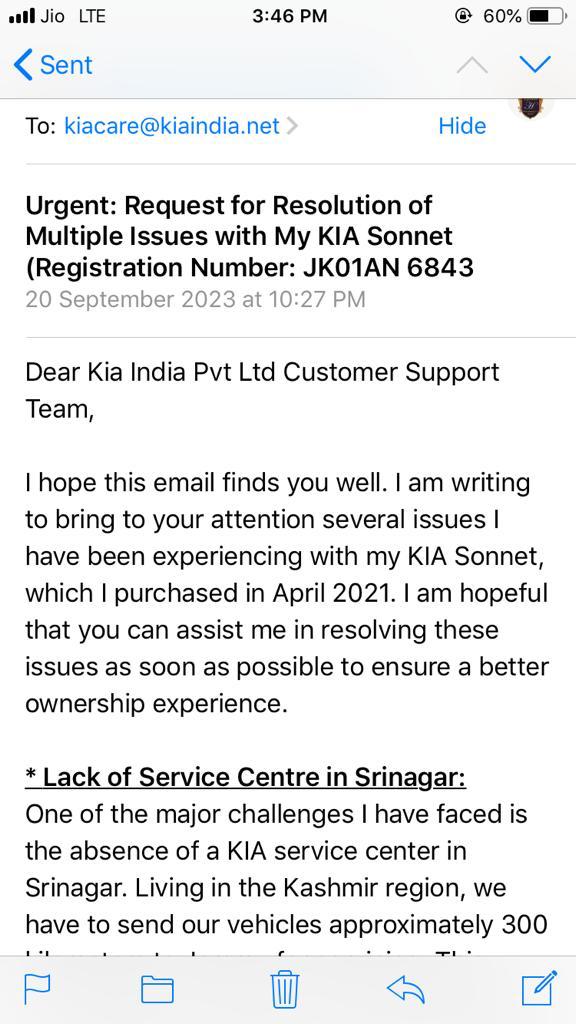 iaaqibbhat's tweet photo. Absolutely disappointed with @KiaInd! 😡 Terrible customer service, post-vehicle service woes, and non-availability of spare parts have made my Kia experience a nightmare. Time for them to step up and address these issues ASAP! #KiaIndia 
#Kia https://t.co/rLg5k9OJdX