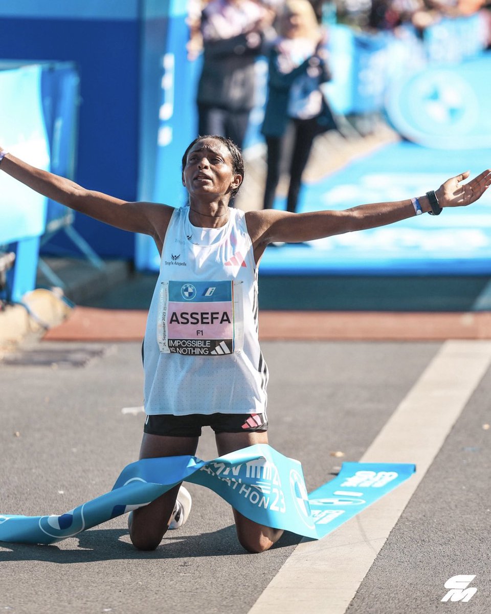 ON A WHOLE NEW LEVEL 🤯
 
The women’s world record in the marathon skips the 2:13s and 2:12s as Ethiopian Tigist Assefa runs an incredible 2:11:53 at the 2023 Berlin Marathon to knock 131 seconds off the prior record.
 
The 2016 Olympian over 800m has clearly found her event,