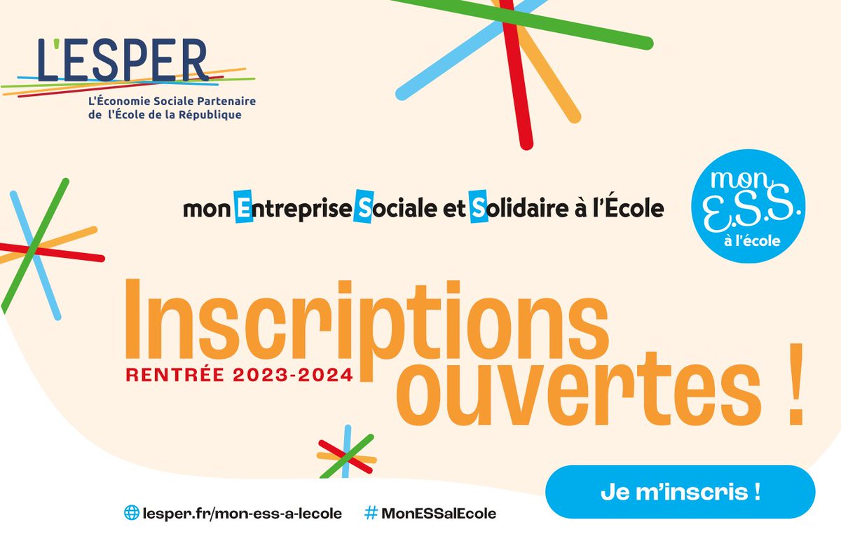 @LESPER_France propose aux équipes éducatives de faire participer leurs élèves à «Mon ESS à l’École».
Ce programme s’adresse aux élèves de toutes les filières, ils peuvent ainsi créer une structure de l’#ESS en adoptant ses principes, ses valeurs et sa démarche.