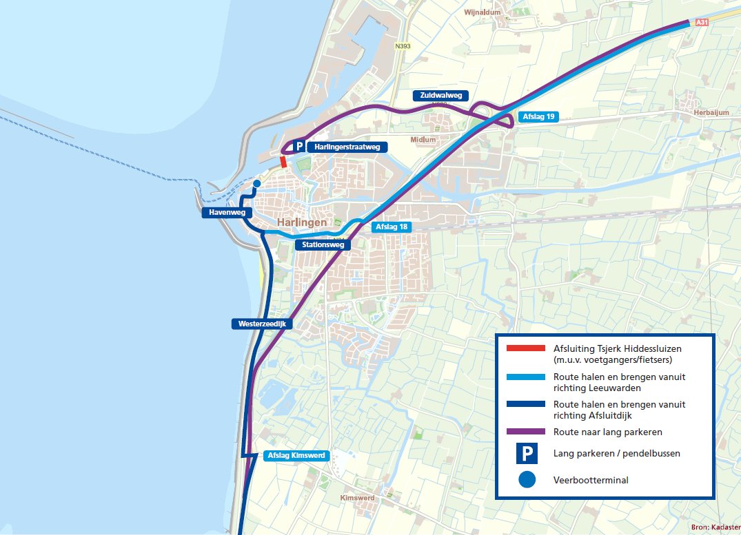 ⛑️🚧 #brugafsluiting De komende maanden renoveert de <a href="/provfryslan/">Provincie Fryslân</a> de beide bruggen en de elektrische installaties van de Tsjerk Hiddessluizen in Harlingen. Daarom zijn de bruggen vanaf maandag 25 september 22.00 uur t/m maandag 2 oktober 6.00 uur #gestremd voor wegverkeer.