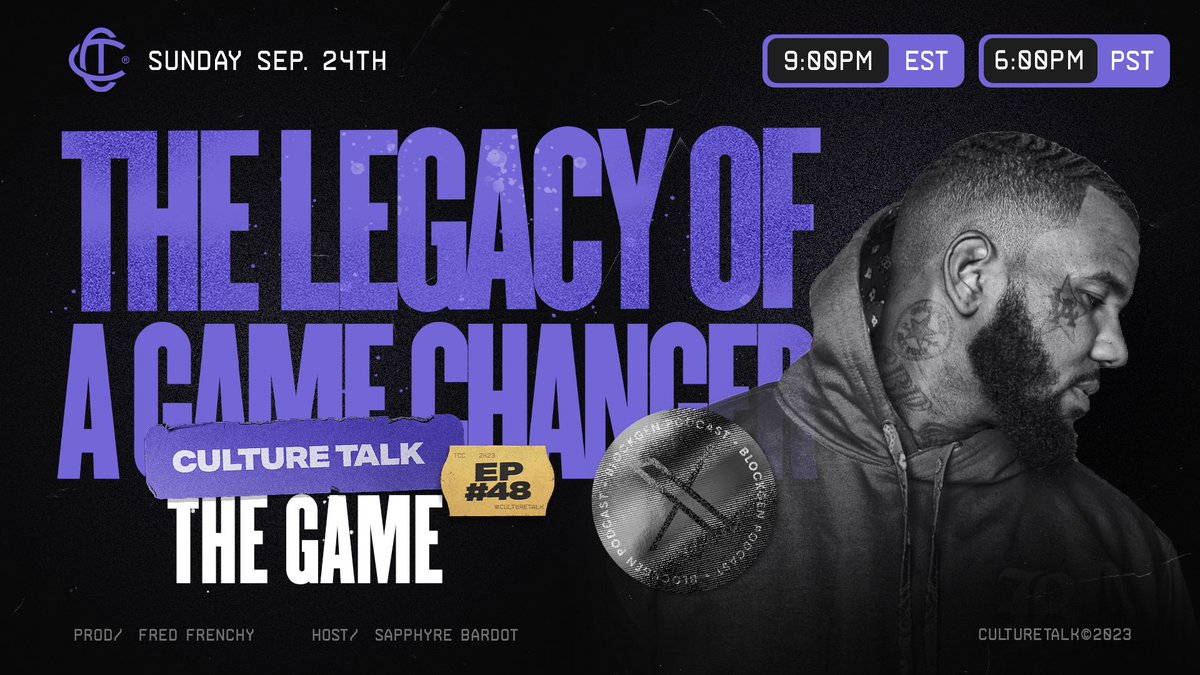 THECULTURECARDS.IO (@thecultcards2) on Twitter photo Good morning, fam! Today's Culture Talk will feature one of the West Coast's finest, <a href="/thegame/">The Game</a>!
Set your reminders below!
x.com/i/spaces/1rmGP⦠Good morning, fam! Today's Culture Talk will feature one of the West Coast's finest, <a href="/thegame/">The Game</a>!
Set your reminders below!
x.com/i/spaces/1rmGPβ¦