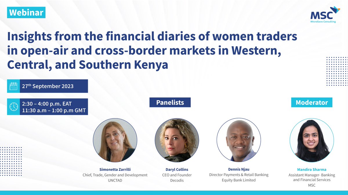 Have you registered for this webinar? #FSPs will discuss insights from the #financial diaries of #women in open-air market and cross-border trades in #Kenya. These insights will equip them to refine their product and service offerings to align with this target audience’s unique