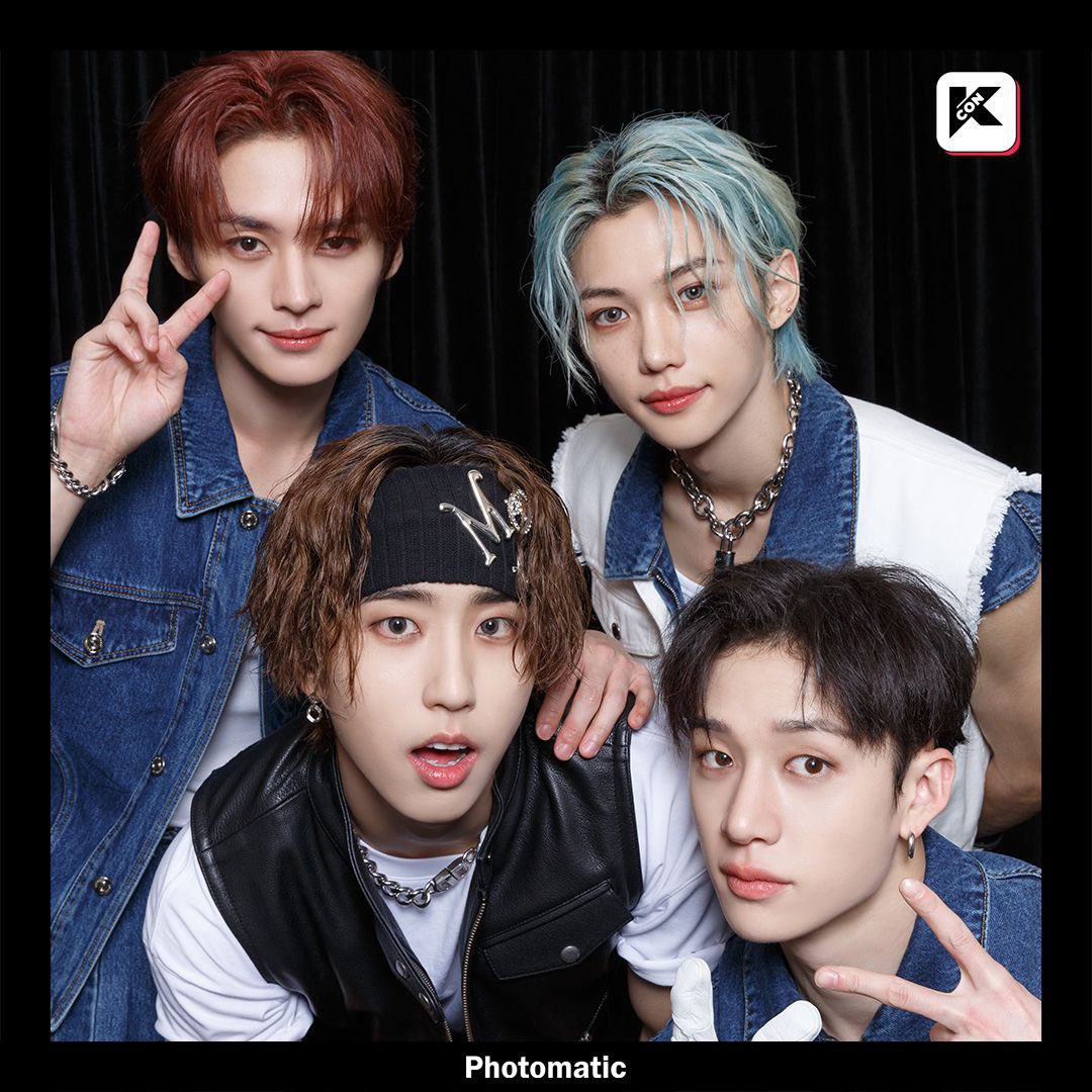 hvanjis's tweet photo. Caught in the enchanting allure of KCON LA's special photo booth, where Bangchan hyung, Lee Know hyung, Felix, and I gathered against a backdrop as dark as midnight. Our moment captured in time, a memory to be cherished for eternity. https://t.co/g5myk3zeBf