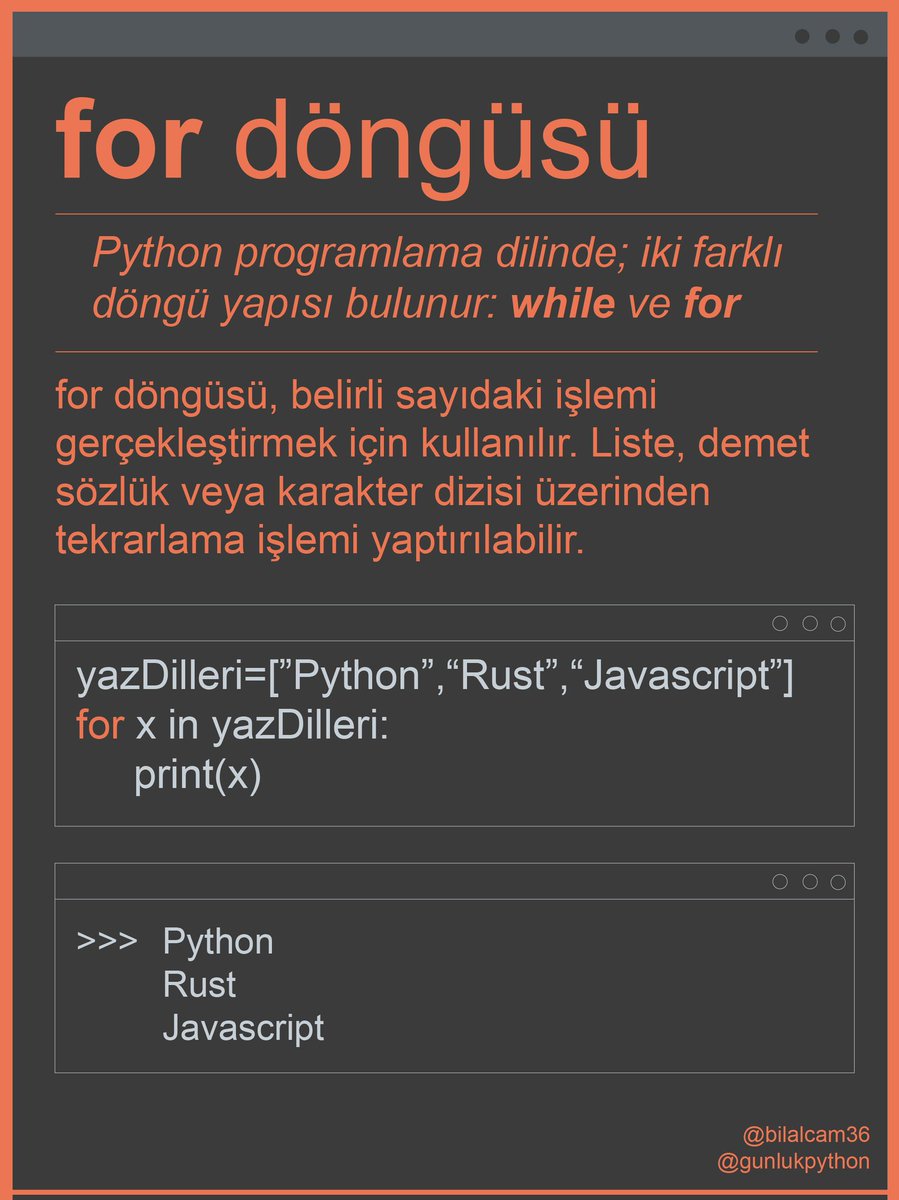 gunlukpython's tweet image. #loop #pythonloop #python #pythonprogramming #forloop #yazilim #pythonprogramlama