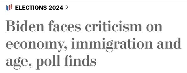 The Washington Post cannot see that this is not a poll about Biden but instead a poll about journalism and its failures to inform the public. Polls are their self-fulfilling prophesies. They are damaging to public discourse.