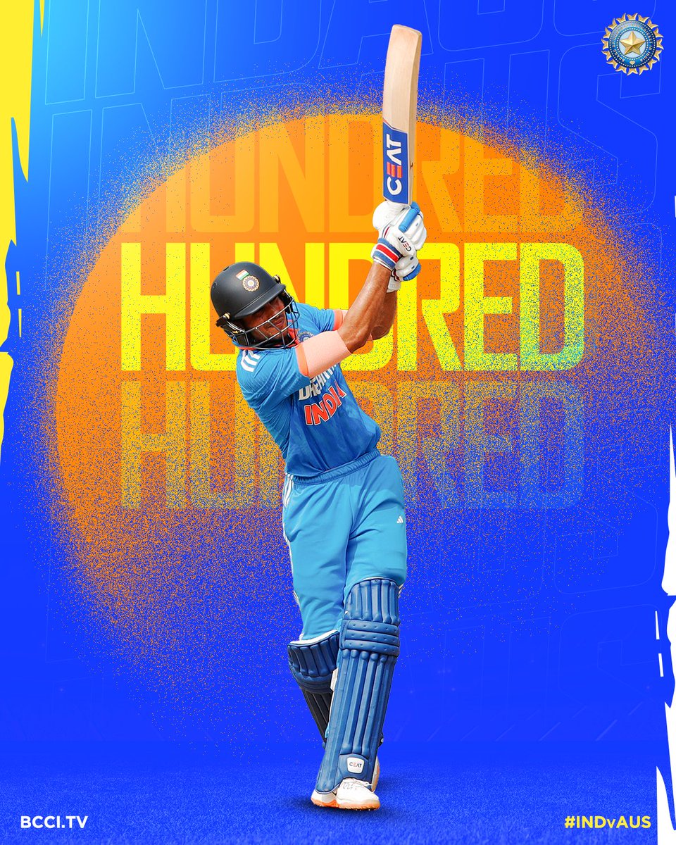 BCCI's tweet photo. HUNDRED in Indore for Shubman Gill! 💯

He continues his stellar form with the bat! 😎

#TeamIndia | #INDvAUS | @IDFCFIRSTBank https://t.co/2x2J7Njk2Z