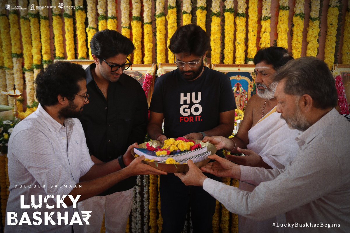 An ordinary man has started his journey to Unscalable heights, Today! 📈 #LuckyBaskhar Shoot Begins with a pooja ceremony!✨🤩 A #VenkyAtluri directorial 🎬 @dulQuer @gvprakash @Meenakshiioffl @vamsi84 @Banglan16034849 @NavinNooli #SaiSoujanya @SitharaEnts @Fortune4Cinemas