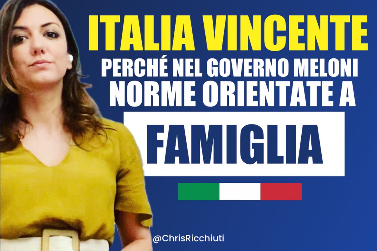 “Ogni norma è orientata alla #famiglia. Questa è la differenza del #GovernoMeloni rispetto a quelli precedenti.

È ciò che distingue l'Italia vincente di questo anno, al centro i nuclei con bambini, i loro diritti e le loro necessità”.
@augustamontarul 👏🏼👏🏼🇮🇹
#24settembre