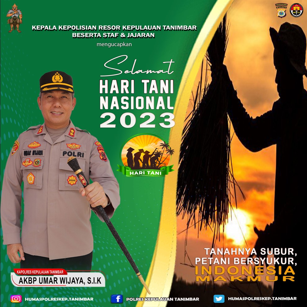 SELAMAT HARI TANI NASIONAL,  24 September 2023. 

'Tanah Subur,  Petani Bersyukur,  Indonesia Makmur'

@DivHumas_Polri @kementan @KAPOLRESKEPTAN
#polripresisi #polreskepulauantanimbar #haritaninasional2023 #haritaninasional #tanahsuburpetanibersyukurindonesiamakmur