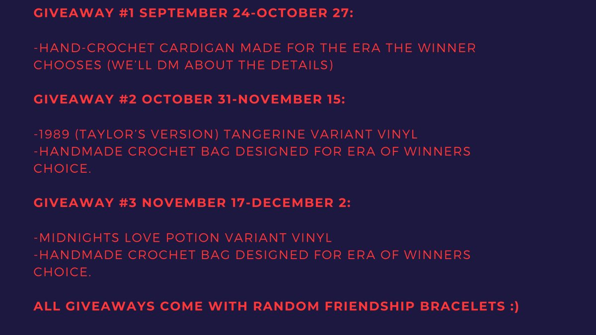 aquamoonlitpool's tweet photo. ❗FIRST GIVEAWAY❗
This runs from today until October 27 💖
To enter:
-like &amp; retweet
-reply or at your favorite era/album
This giveaway is for the crochet  cardigan. Bracelets and a few other surprises will be included 😉
Happy early Swiftmas! https://t.co/Q0l2Ypg0xC
