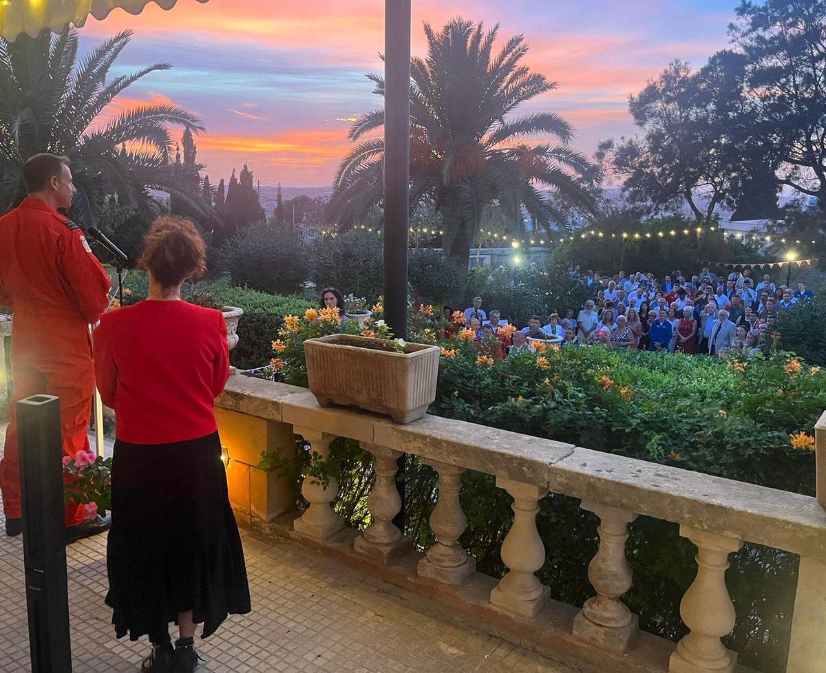 UKinMalta's tweet photo. It was a pleasure for the High Commissioner and team to welcome the @rafredarrows to Malta, and to a reception in aid of the Malta branch of the Royal British Legion. Special thanks to @EagleEyeInnova1 for their kind sponsorship! We hope you all enjoy the displays this weekend! https://t.co/IteaP07vIX