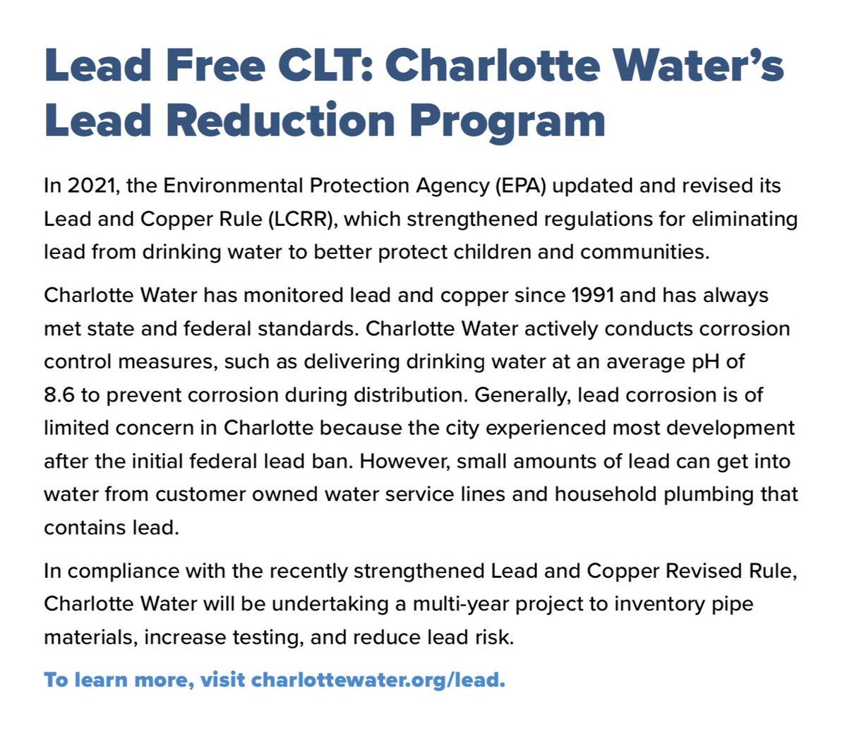 dotexperiment's tweet photo. @bikeMSSNGR Charlotte has never tested above federal standards and the most recent test was last year. https://t.co/CH48sTZkYw